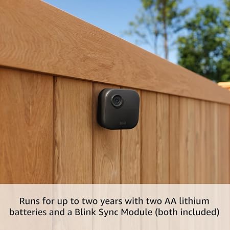 Wireless smart security camera, two-year battery life, 1080p HD day and infrared night live view, two-way talk. Sync Module Core included