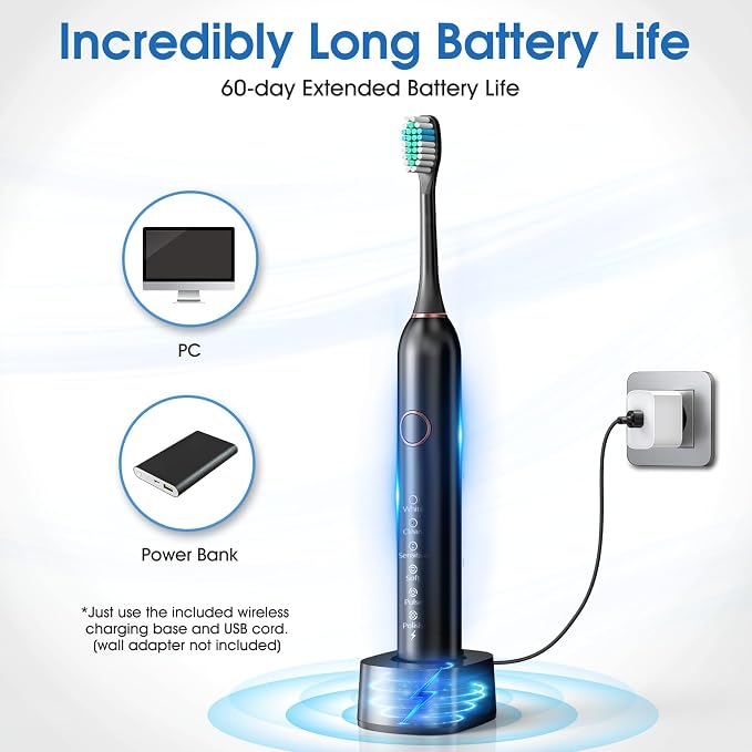 Electric Toothbrush, 40000 VPM Sonic Type for Adults & Teens-Black