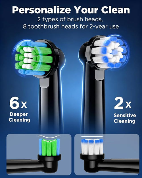 Electric Toothbrush for Adults, 5 Cleaning Modes & 3 Intensity Levels & LED Digital Display, Rechargeable Power Toothbrush with 8 Brush Heads
