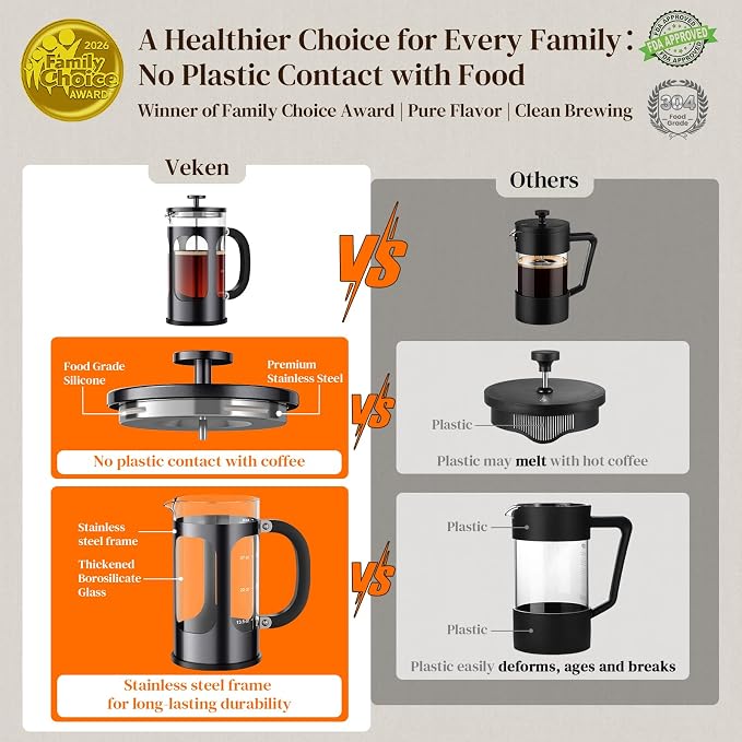 French Press Coffee Maker, No Plastic Touching Cafe,1 L Cafetera