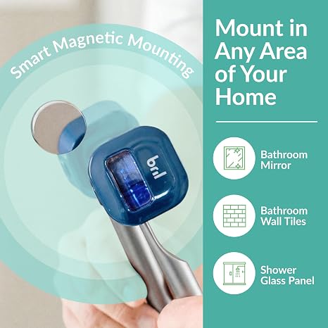 Toothbrush Sanitizer and Holder – Wall Mounted, Rechargeable, 30-Day Battery, Magnetic Mount, Fits Electric and Manual Brushes