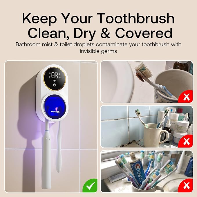 Toothbrush Holder for Bathroom, Wall Mounted Rechargeable Cleaner