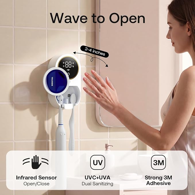 Toothbrush Holder for Bathroom, Wall Mounted Rechargeable Cleaner