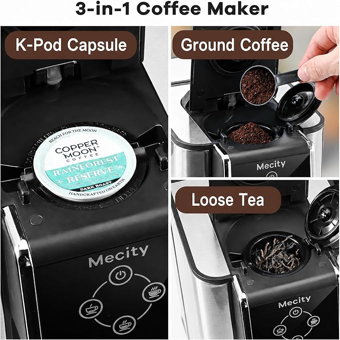 Mecity Coffee Maker 3 in 1 Single Serve Coffee Machine, Compatible with K cup Capsules, Instant Coffee Pot, Tea maker