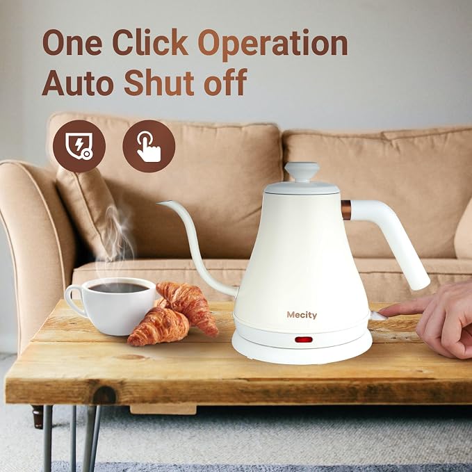 Mecity Electric Kettle Stainless Steel Gooseneck Water Kettle Water Boiler for Pour Over Coffee Fast Heating, Auto Shut Off,