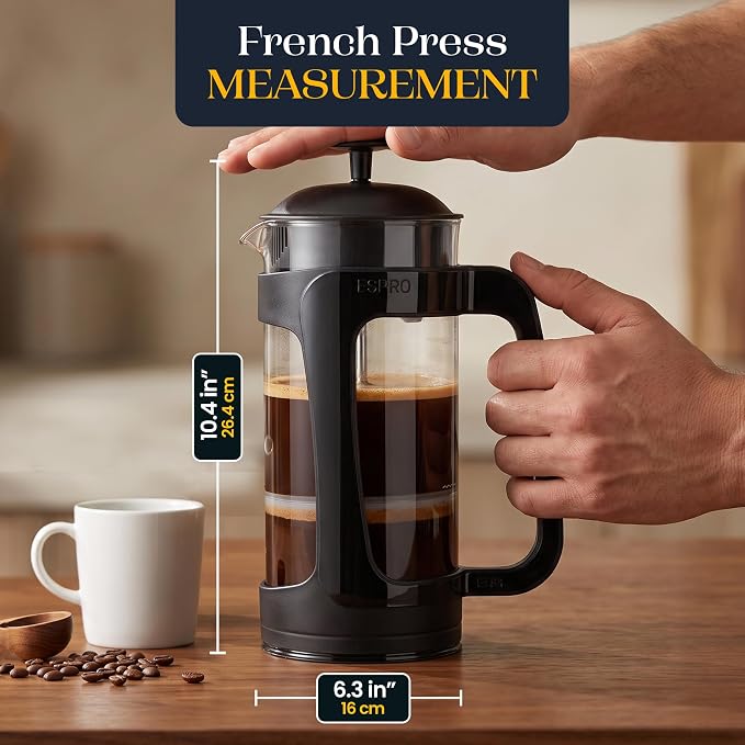P3 French Press Coffee Maker, 32oz, Black, Double Filter Press