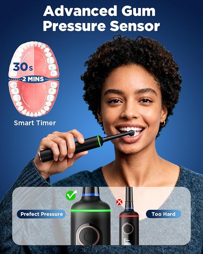 Electric Toothbrush for Adults, 5 Cleaning Modes & 3 Intensity Levels & LED Digital Display, Rechargeable Power Toothbrush with 8 Brush Heads