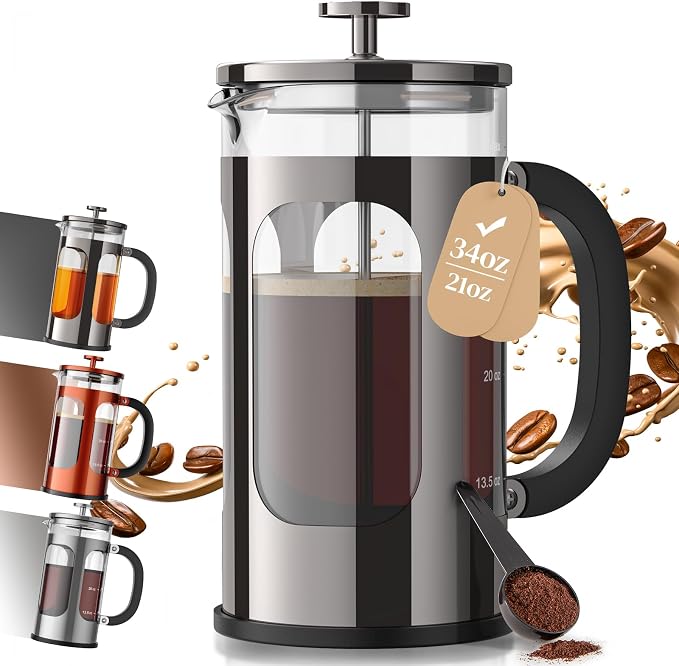 French Press Coffee Maker, No Plastic Touching Cafe,1 L Cafetera