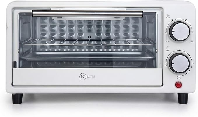 Kitchen Elite 4-Slice Countertop Toaster Oven, Stainless Steel Tray, White