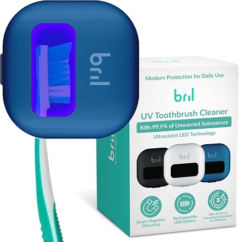 Toothbrush Sanitizer and Holder – Wall Mounted, Rechargeable, 30-Day Battery, Magnetic Mount, Fits Electric and Manual Brushes