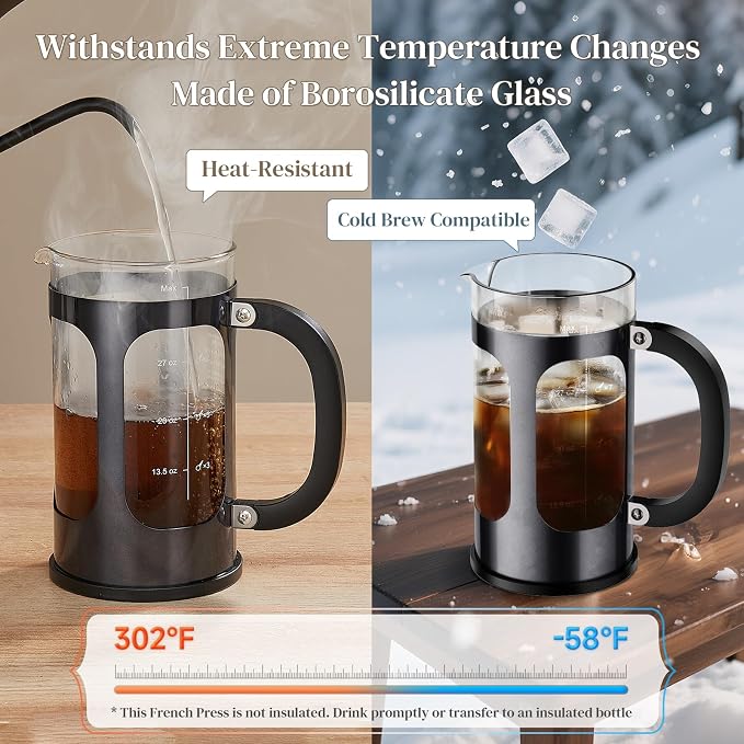 French Press Coffee Maker, No Plastic Touching Cafe,1 L Cafetera